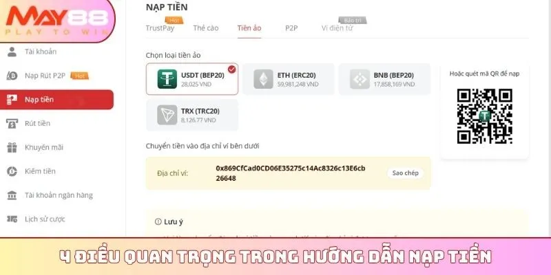 4 điều quan trọng trong hướng dẫn nạp tiền